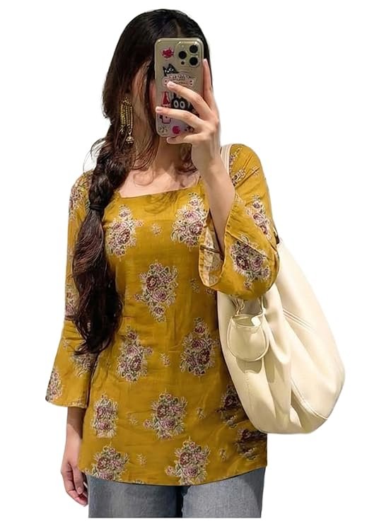ANNI Designer Women’s Viscose Blend Printed Short Kurti | Straight Fit Casual Ethnic Top | Square Neck Full Sleeve Kurta Office College - Image 2