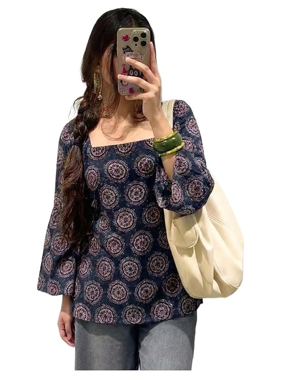 ANNI Designer Women’s Viscose Blend Printed Short Kurti | Straight Fit Casual Ethnic Top | Square Neck Full Sleeve Kurta Office College - Image 3