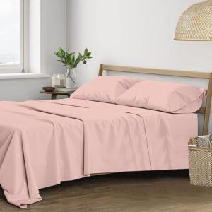 Trance Home Linen 100% Cotton 200 TC Satin Stripe Queen Double Bedsheet with 2 Pillow Cover | smooth finish Fade-Resistant, Soft & Hypoallergenic |Flat Bedspread Queen Size (86 x 104 inch, Cameo Rose)